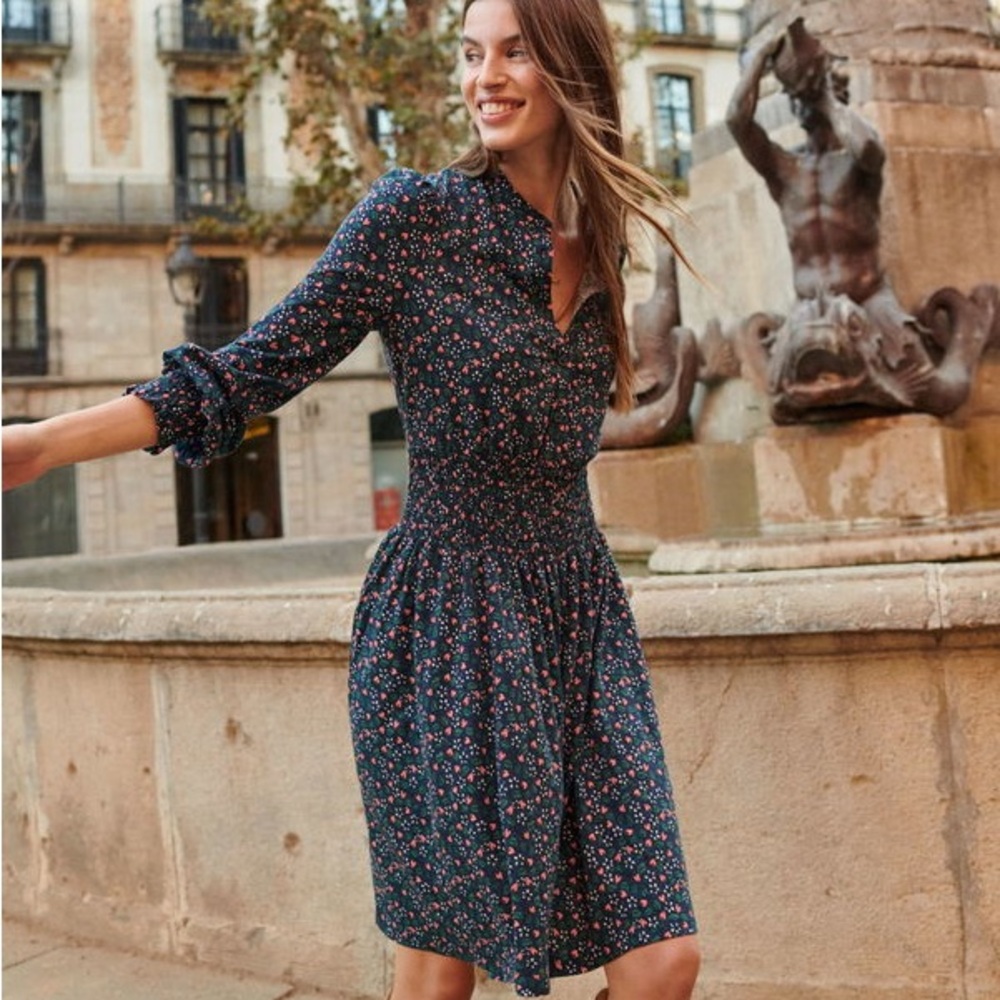 Boden Floral Mini Dress - Navy and Pink